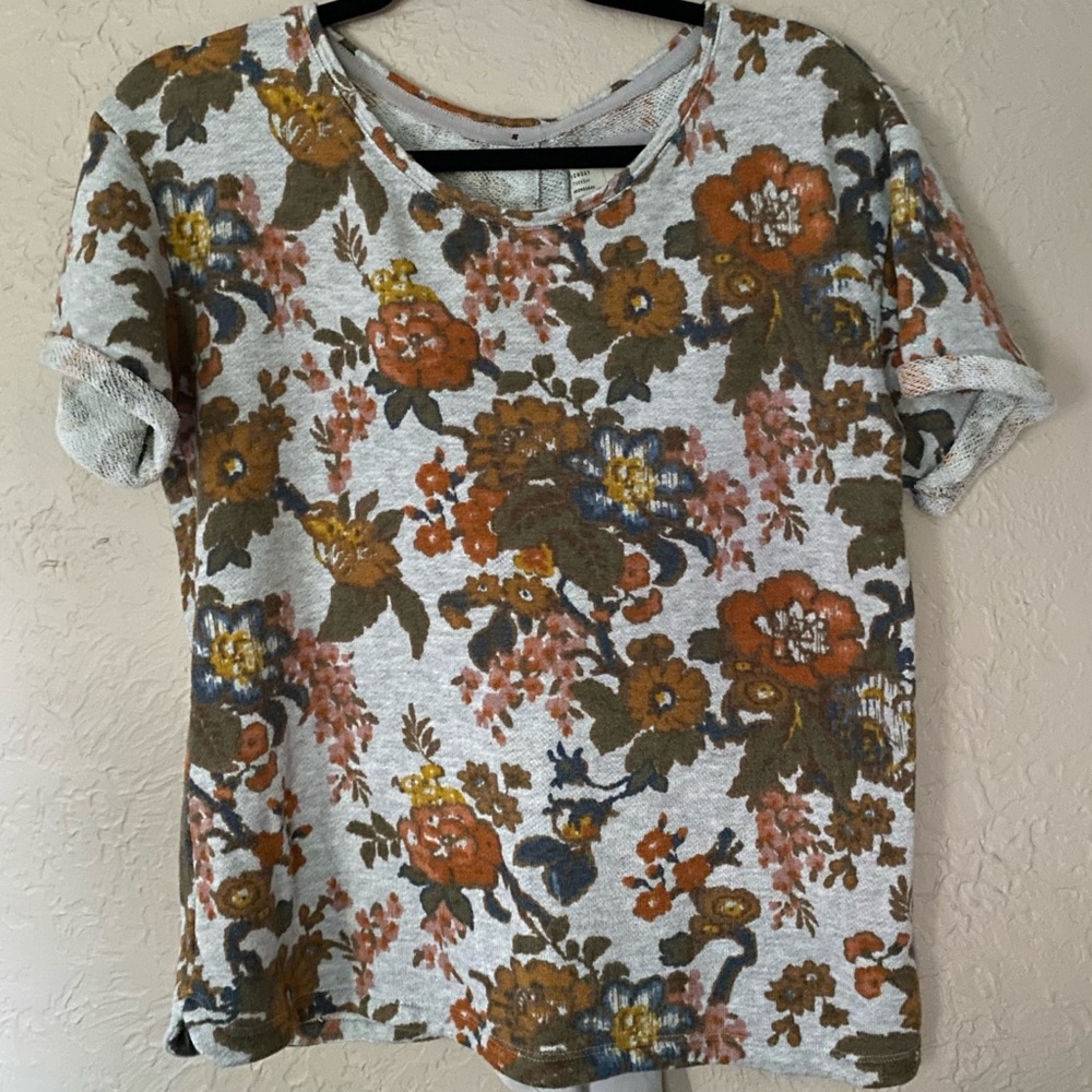 Anthropologie Floral Button Back Top
